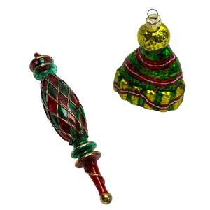 Vintage Glass Blown Ornaments (2) Christmas Tree & Long Icicle Stained Glass